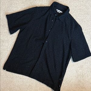 Zara Open Knit Short Sleeve Button Down Shirt